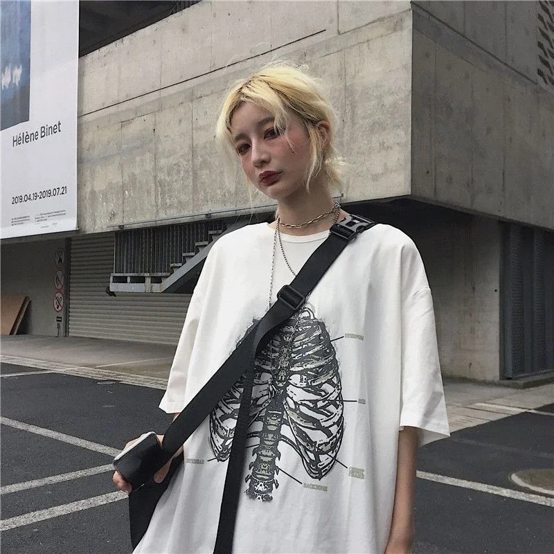 Tshirt  for Women Goth Women Clothes Skull Print T Shirt Women Streetwear Punk Short Sleeve Tee Tops Woman Harajuku Y2k T Shirts