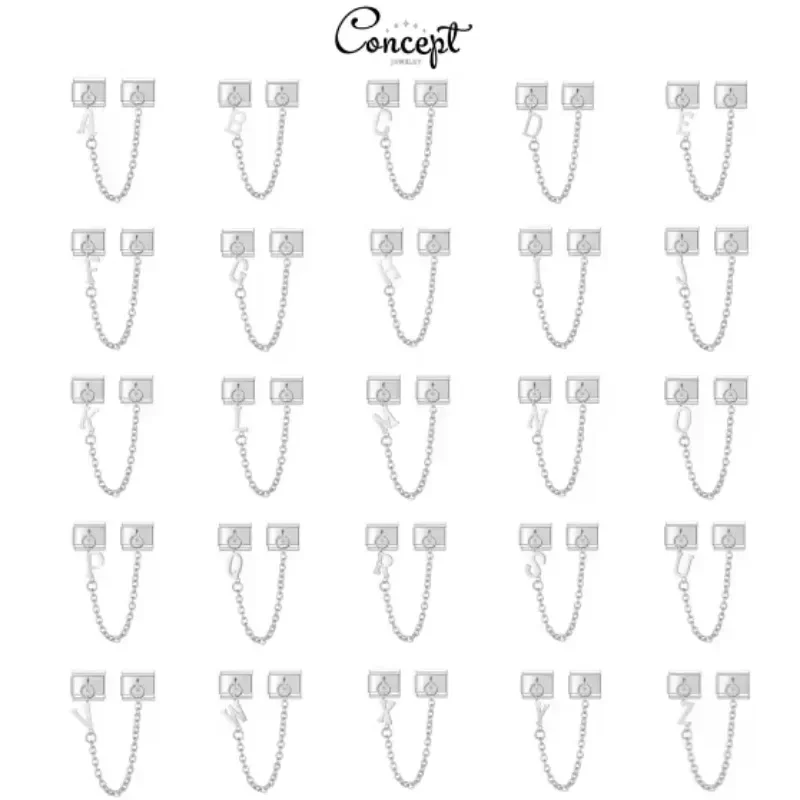 CONCEPT Fashion Chain Letter Elastic Charm Italian Links Fit 9mm Stainless Steel Modular Bracelet Making Women DIY Jewelry