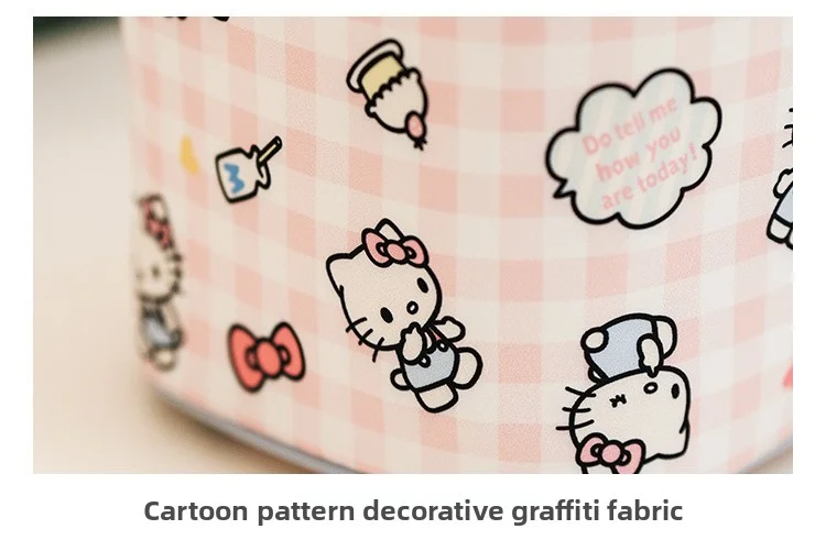 Große tragbare Aufbewahrungstasche, niedliche karierte Sanrio Kitty Kosmetiktasche, strapazierfähige Canvas-Kosmetiktasche – Detail 5