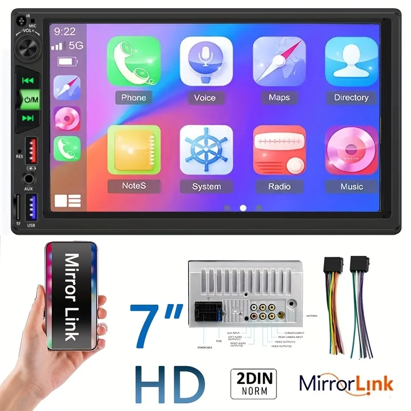 

Автомобильная стереосистема 2Din 17,78 см с входом MirrorLink, USB и AUX, сенсорным экраном, FM-радио, поддержкой HD-видео