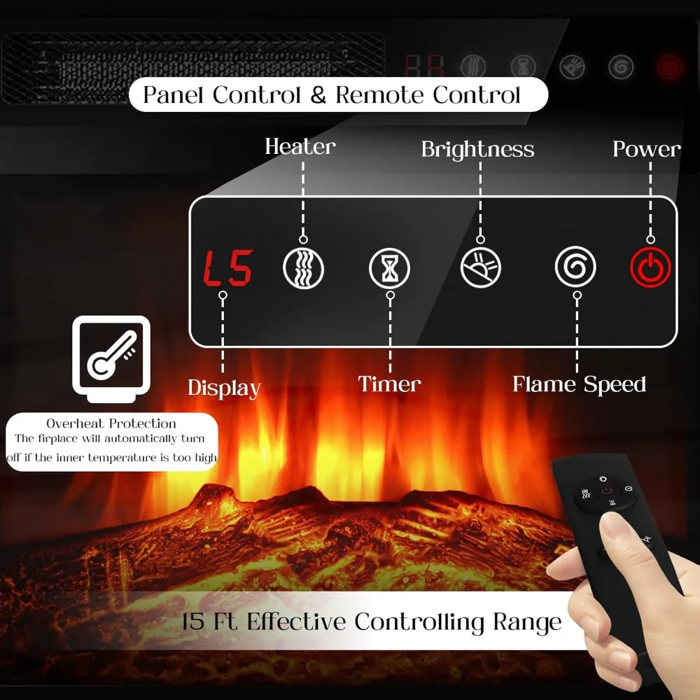 Suporte de TV com lareira elétrica para TVs de 65 polegadas, inserção de 18 polegadas, centro de entretenimento moderno com controle remoto