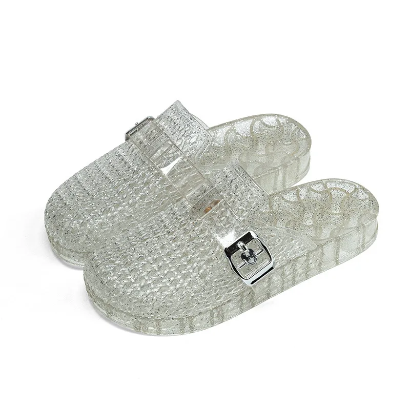 Women's Flat Transparent Baotoe Slippers Summer Hollow Out Slippers Adult Girls Non-slip Woven Half Slipper Female view 5