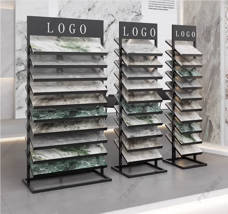 

Ceramic tile display rack, floor standing wooden floor sample rack, aluminum buckle plate shelf, cabinet door panel shelf