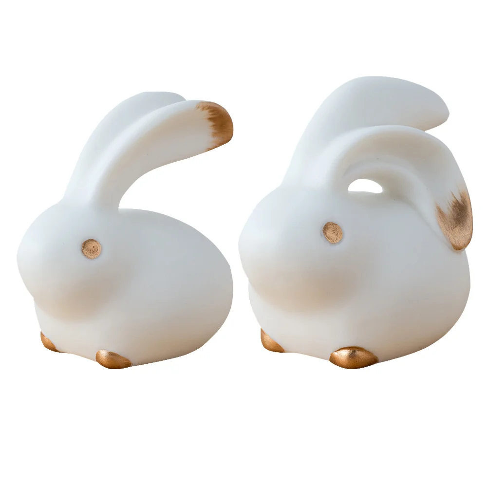 

2Pcs Ceramic Rabbit Craft Lifelike Bunny Ornament Home Desktop Decoration Porcelain Adornment Ceramic Rabbit Adornment