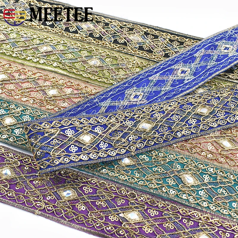 

2-5Yards 43mm Ethnic Embroidery Lace Ribbon Band Decorative Ribbons for Sewing Wedding Dresses Sequins Webbing Trims Accessories