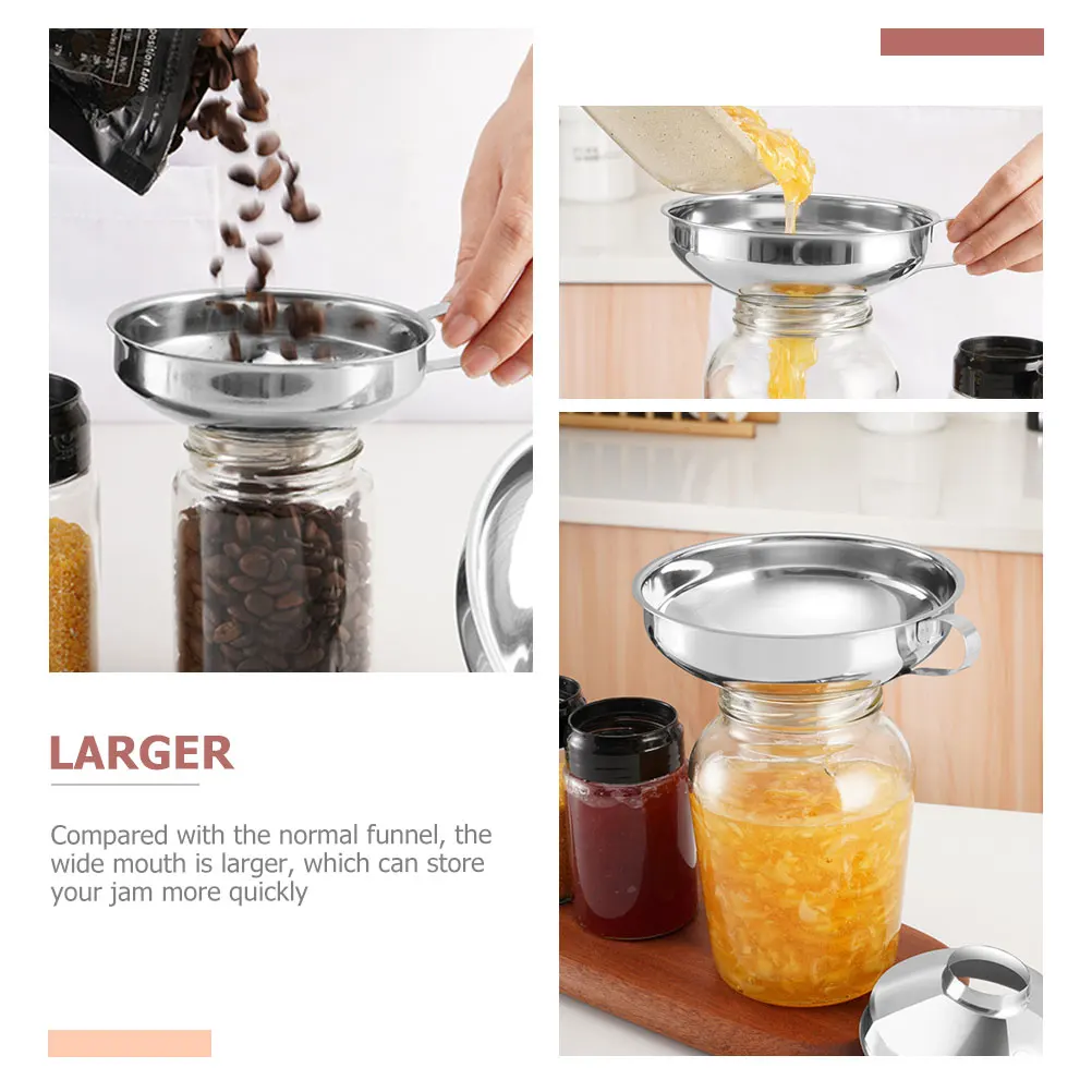 2 Embudos de Boca Ancha de Acero Inoxidable Grueso, Accesorio de Cocina para Transferir Mermelada, Aceite y Salsas