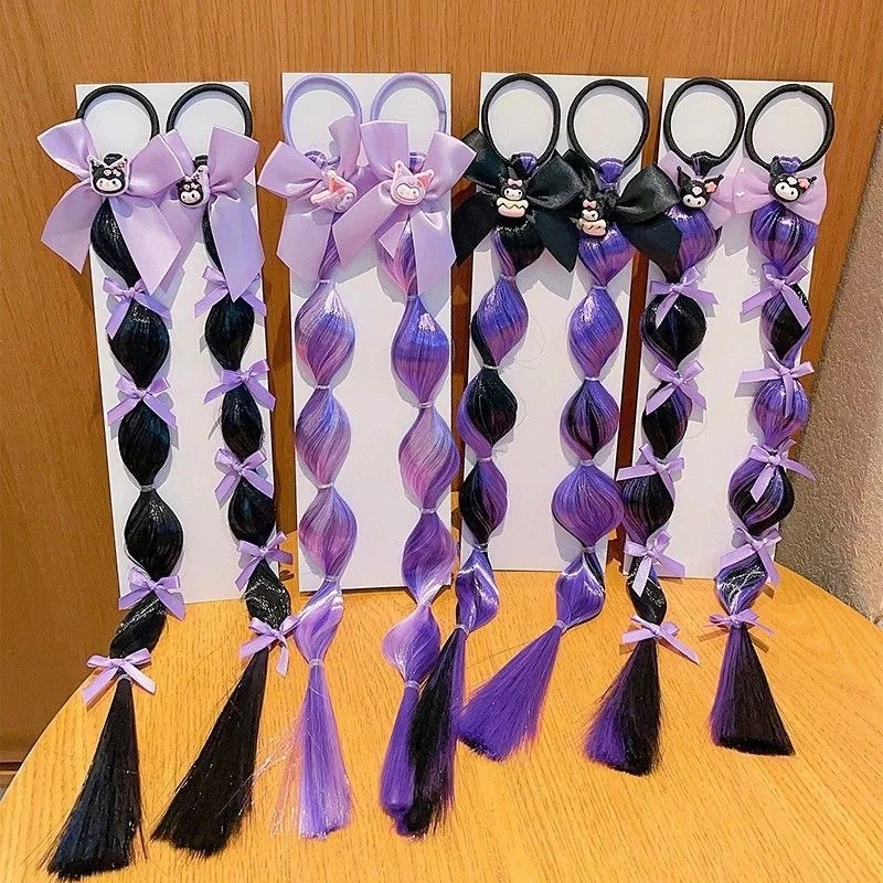 

Cute cartoon kuromi bubble braided lantern braided hairstyle kawaii girls double ponytail headdress gift holiday gift