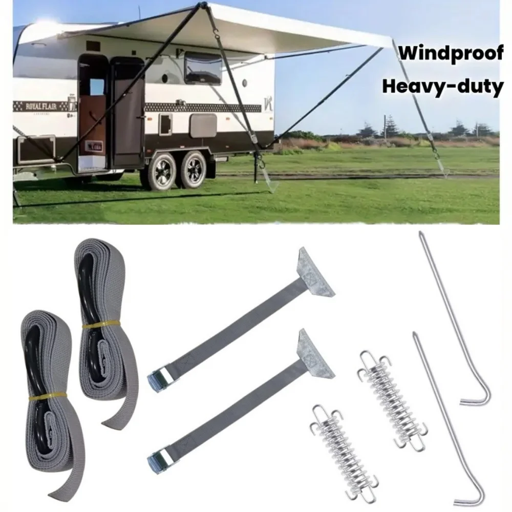 

RV Awning Tie Down Kit Polyamide Windproof Securing Straps Set Compatible With Fiamma Outdoor Camping Tent Tools