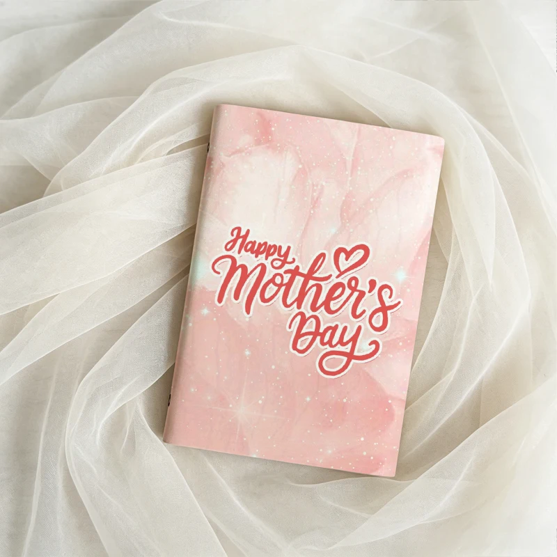 Happy Mother's Day PU Leather Photo Album Envelope Style Snap Closure Travel Memory Keepsake Book Pink Glitter Marble Cover