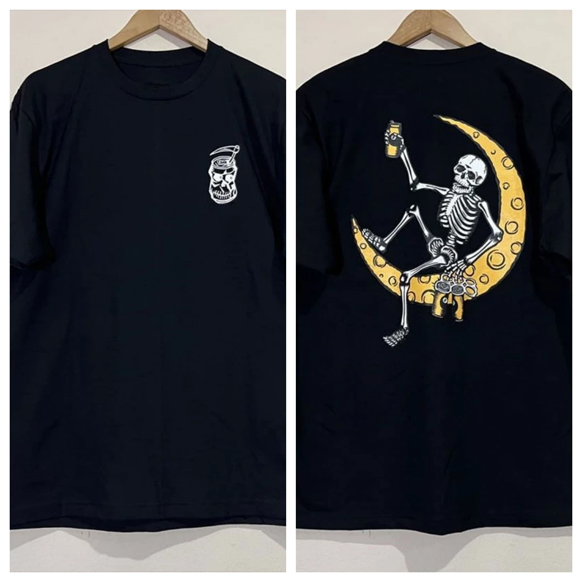 تي شيرت Ample Rétro Americain Skull Crescent Pour Hommes Et Femmes، Impression En Pur Coton