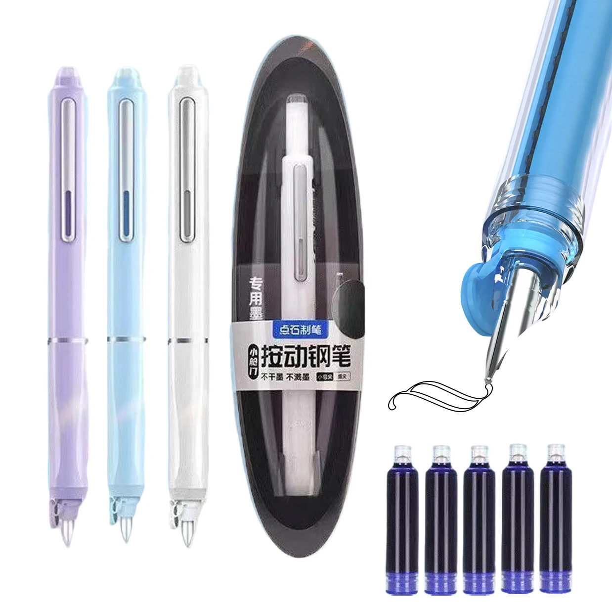 

Push-Type Retractable Fountain Pen 0.38mm No Leakage Retractable Fountain Pen Writing Inkless Writing Practice Tool With5 Refill