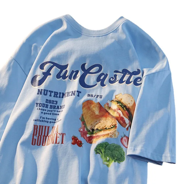 2023 حار نمط الكورية Ins الكرتون الطباعة قصيرة الأكمام الأبيض تي شيرت المرأة الصيف فضفاضة نصف كم قمة Tshirt المرأة التي شيرت