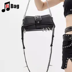 Y2K Gothic Women’s Girls Punk Handbags Harajuku Versatile One Shoulder Chain Diagonal Crossing Method Stick Crossbody Bag Totes