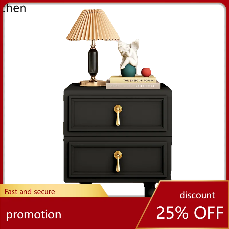 

CP retro black bedside table modern simple bedroom light luxury medieval high-end storage cabinet