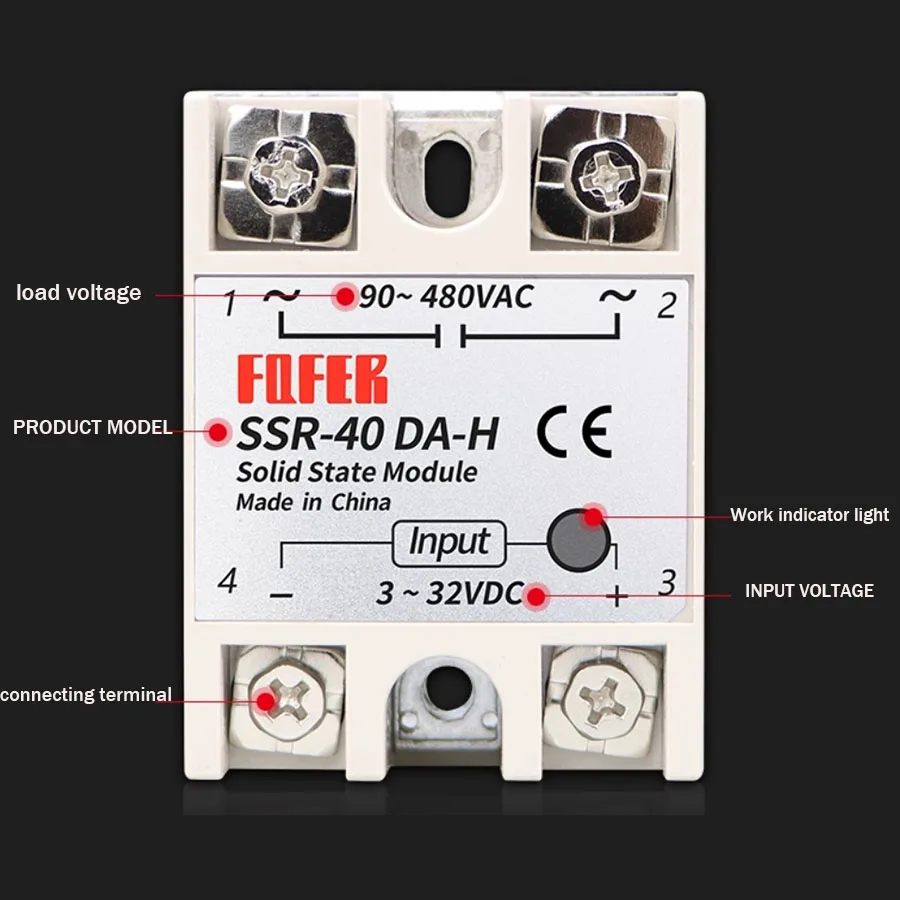 Single phase solid-state relay SSR-40DA-H 40A DC control AC high voltage resistance SSR-25DA-H