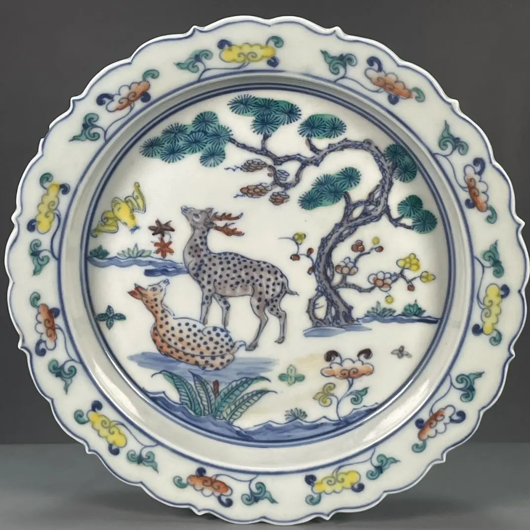 Antique Pottery Ming Chenghua Period Doucai Pattern Floral Rim Appreciation Plate with Prosperous Road Design for Collectors