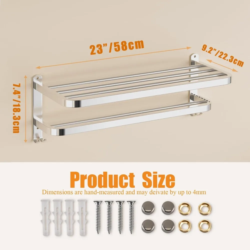 شريط منشفة مزدوج مثبت على الحائط من الفولاذ المقاوم للصدأ مع خطافات للحمام، مناسب للاستخدام في الفندق