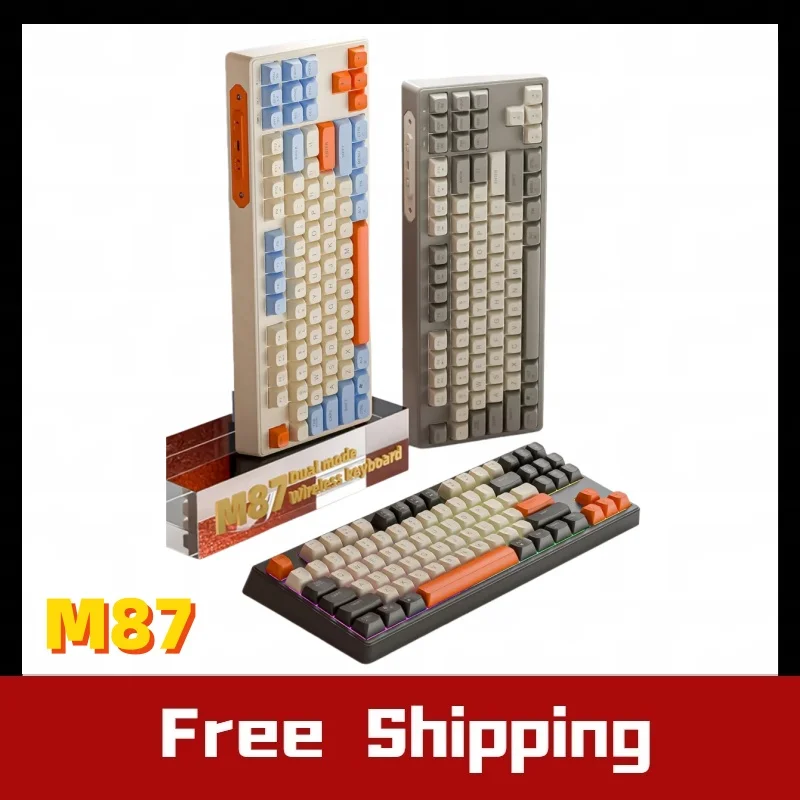 

Беспроводная игровая клавиатура Free Wolf M87 2,4G, подключение Bluetooth, шариковая крышка из ПБТ, радужный свет, подходит для компьютеров, ноутбуков и Mac