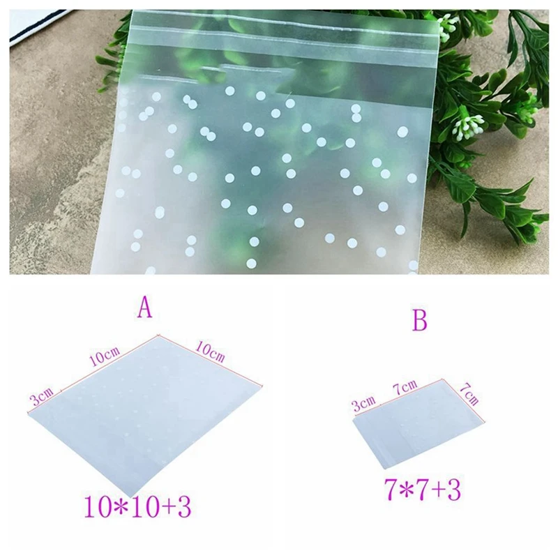 200Pcs Frosted Cute Dots Plastic Pack Candy Cookie Soap Packaging Bags Cupcake Wrapper Self Adhesive Sample Gift Bag - 100Pcs 7C