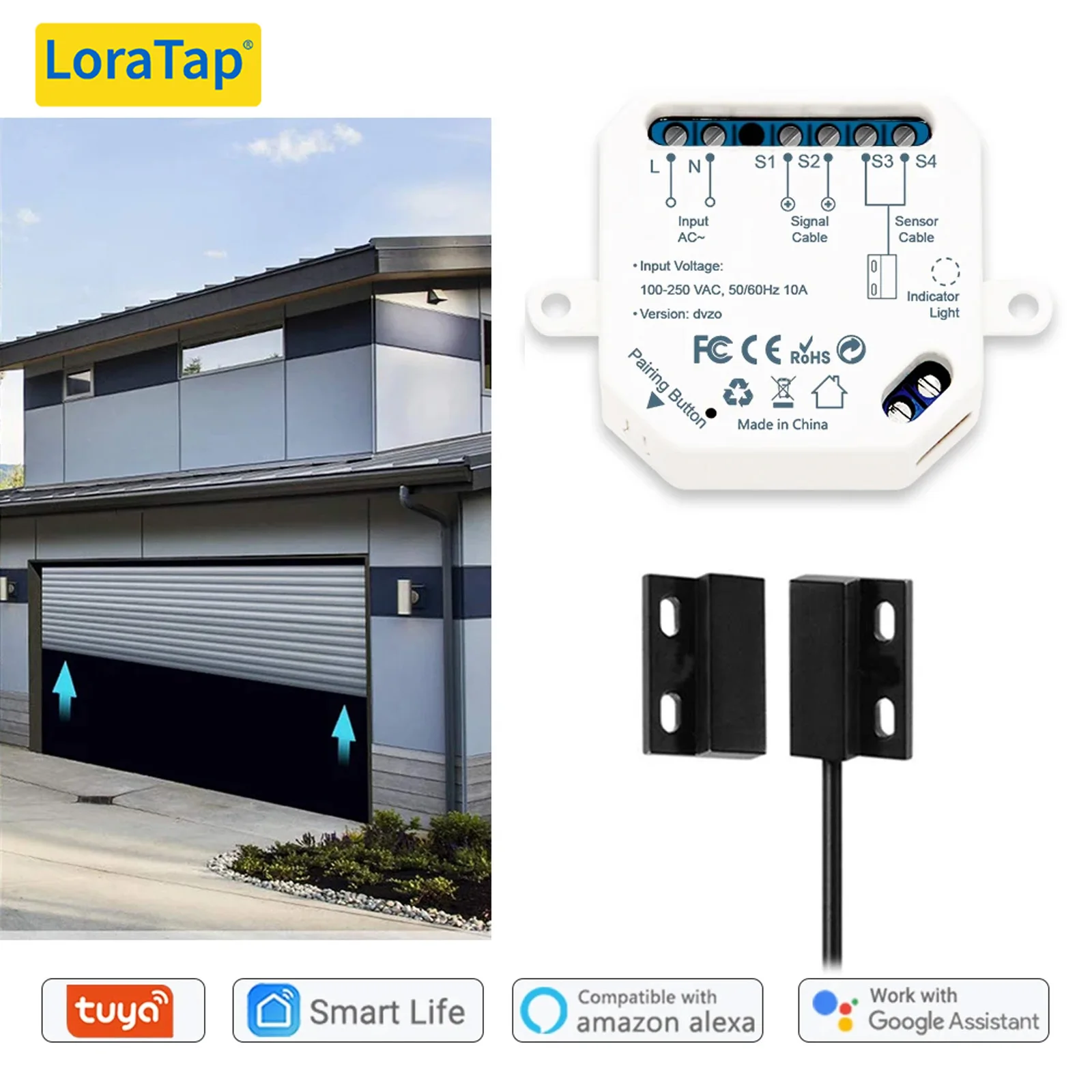 LoraTap Tuya Smart Life Garage Door Sensors Opener Controller WiFi Switch Alexa Opening Home Remote Control Contact Voice Portal