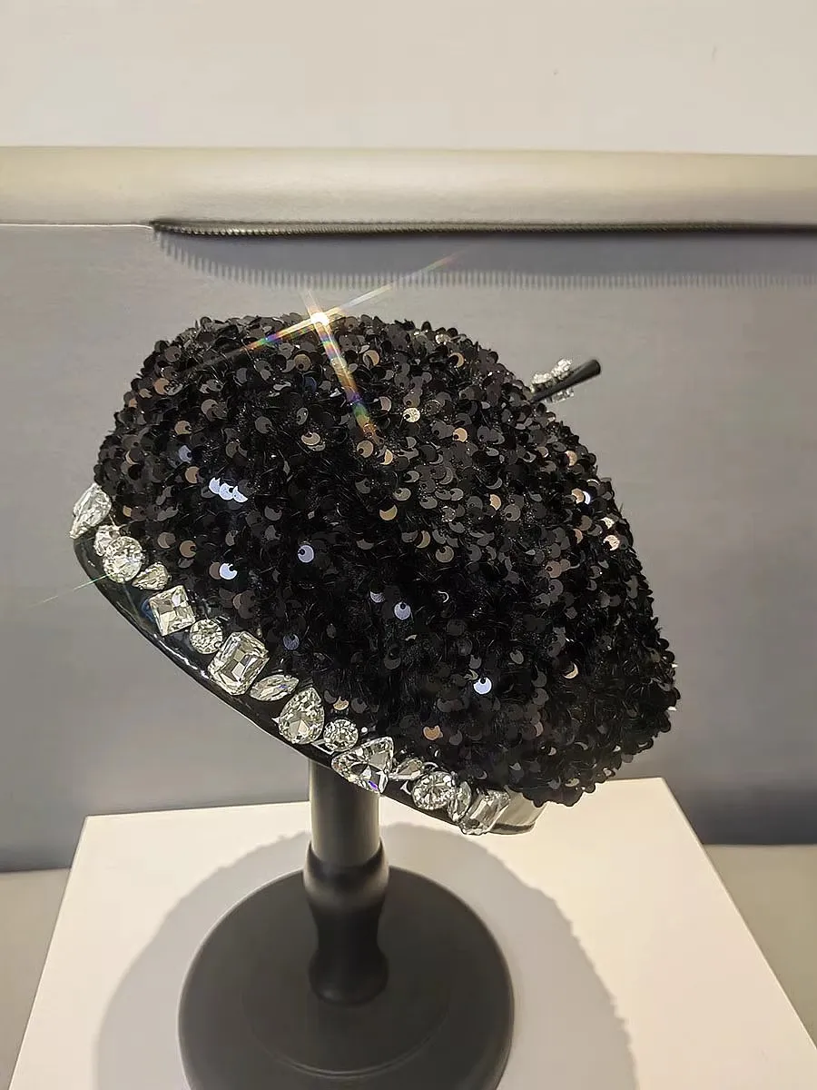 202310 - 2508803 Chic ins Party Queen Shines lentejuelas taladro moda club nocturno señora boina gorra mujer ocio pintor sombrero