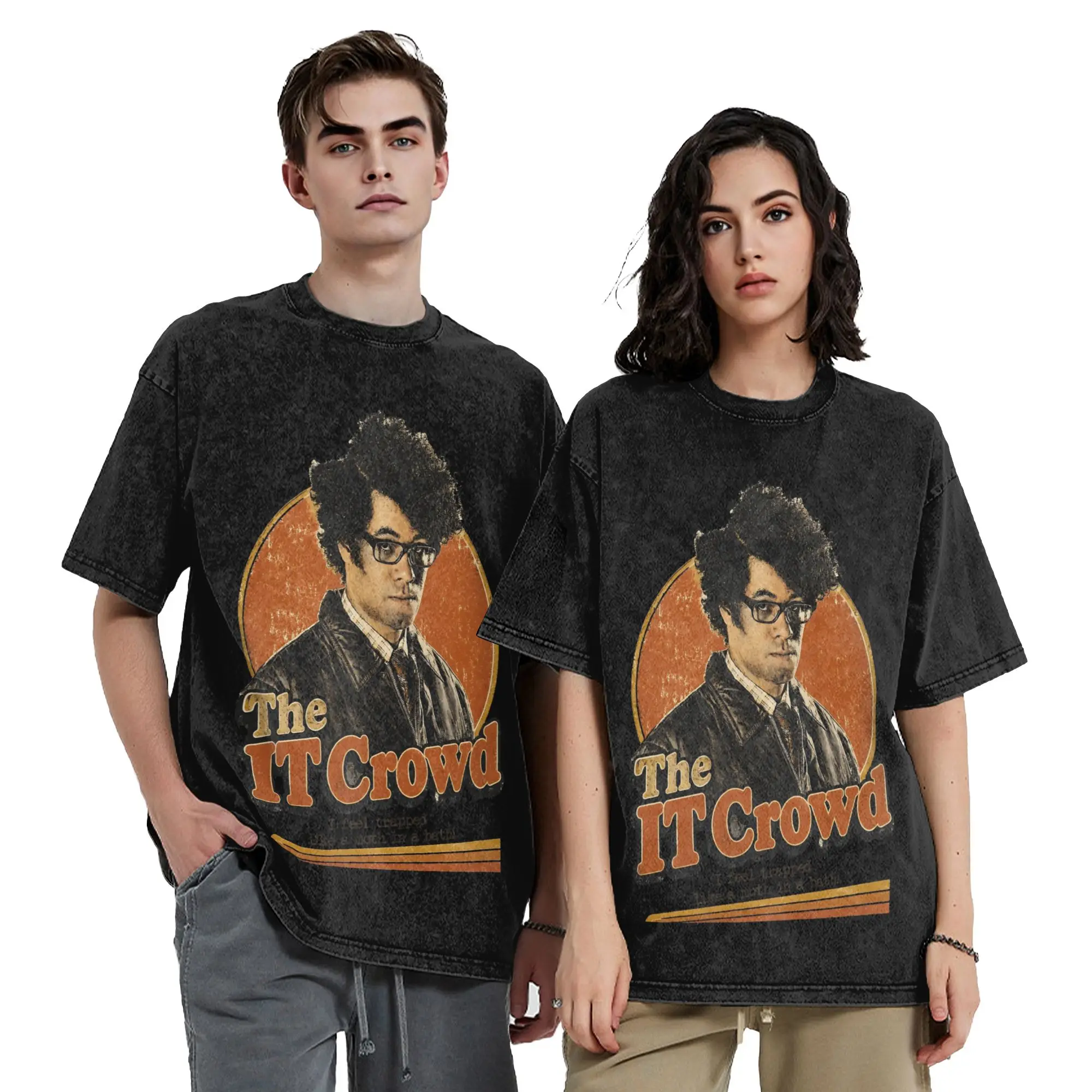 Washed T Shirt The IT Crowd Moss Trapped! Hip Hop T-Shirts Harajuku  Streetwear 100% Cotton Graphic Printed Tops Tees Men Women