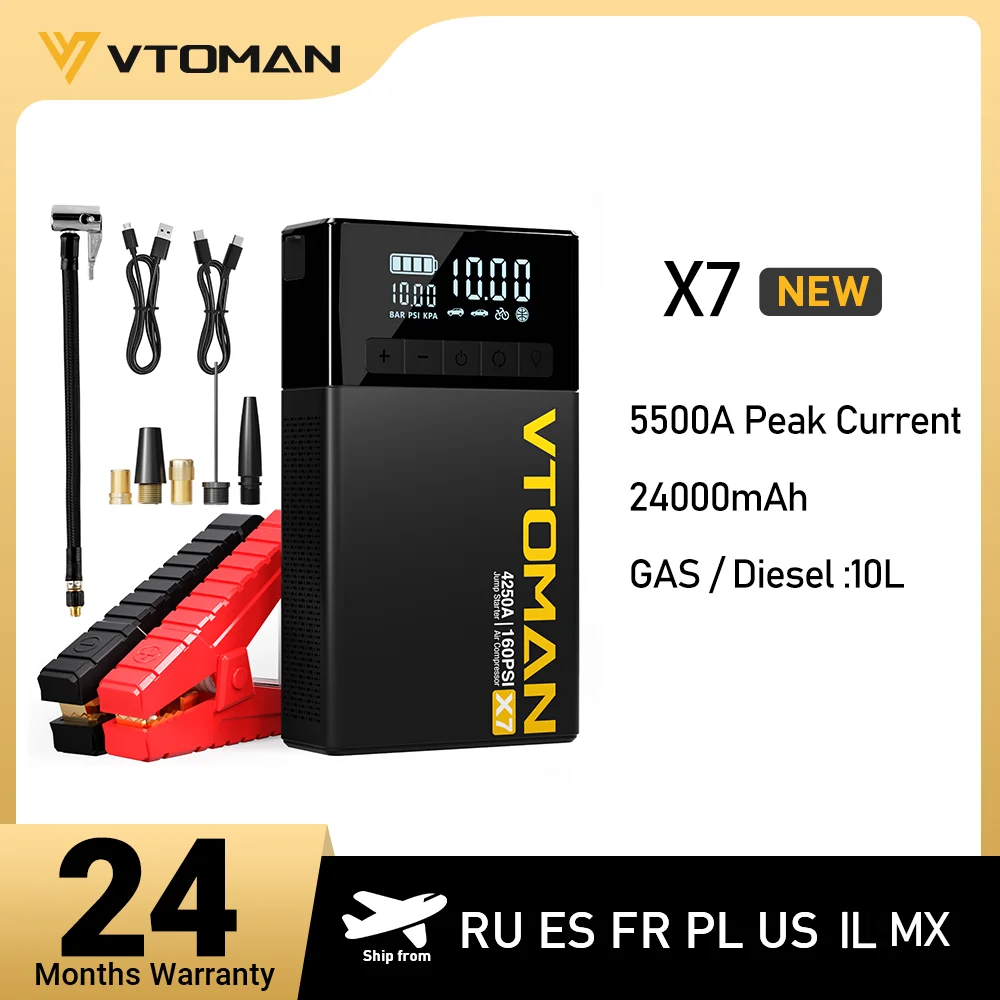 VTOMAN X7 Auto-Starthilfe 4250A Auto-Powerbank 4-in-1 mit Luftkompressor Auto-Starter-Booster für 12V 10L Benzin/Diesel