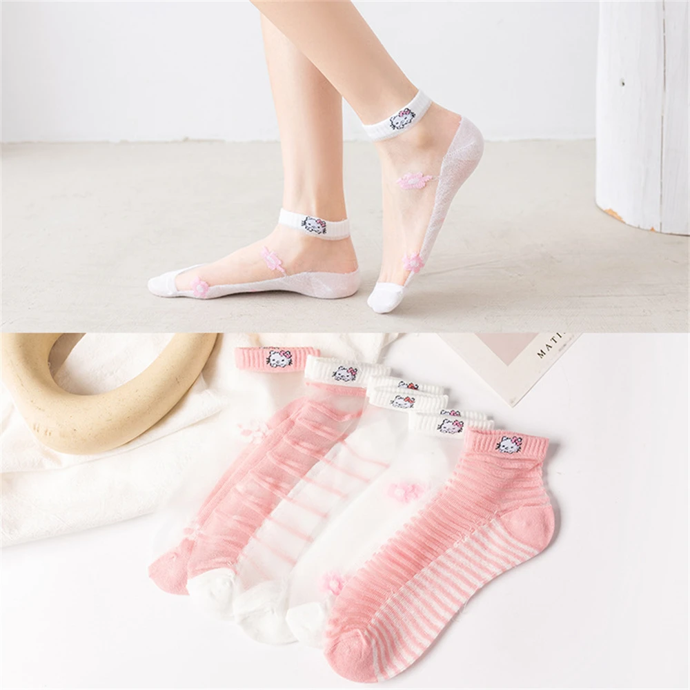 

Thin summer cartoon kittens striped breathable crystal stockings HY010