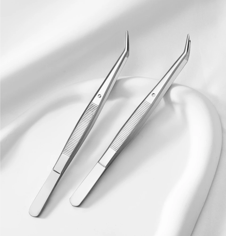 

30Pcs Dental Cotton Dressing Tweezers Stainless Steel Surgical Serrated Curved Tweezers Pincers Forceps Dentistry Instruments