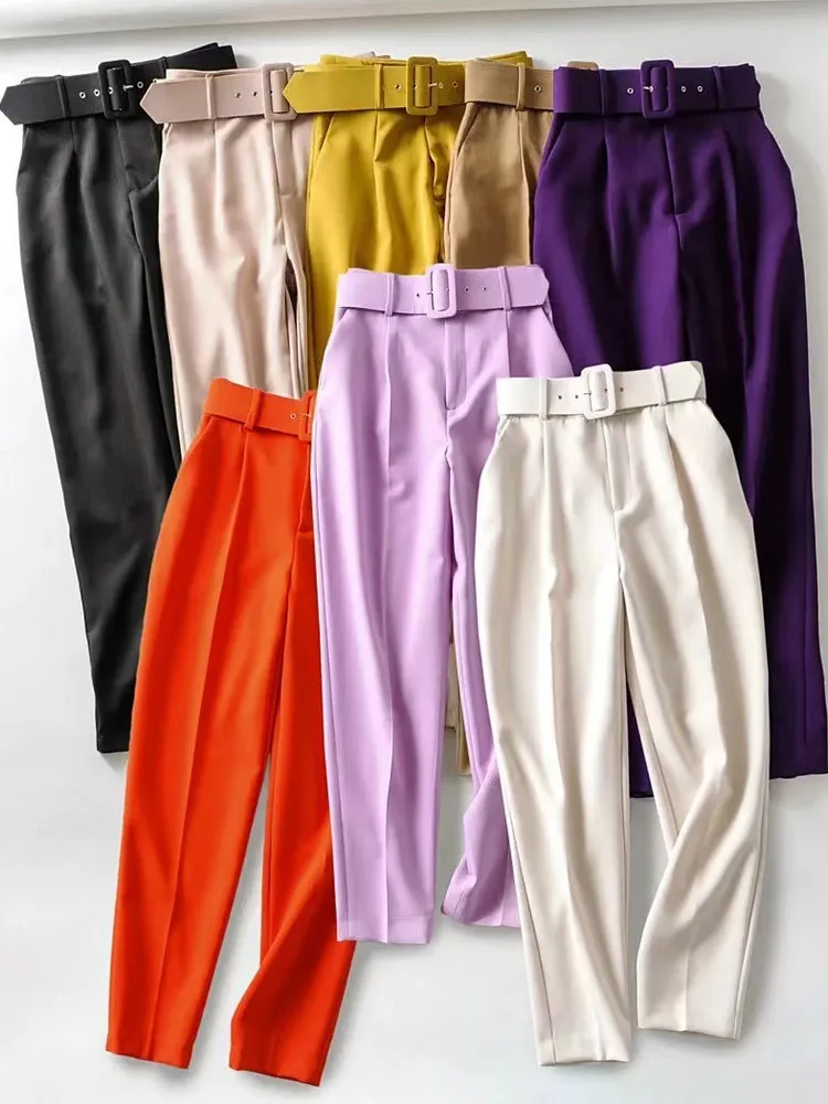 

Женские повседневные брюки с высокой талией, прямые, укороченные, из смесового хлопка и полиэстера, для похудения