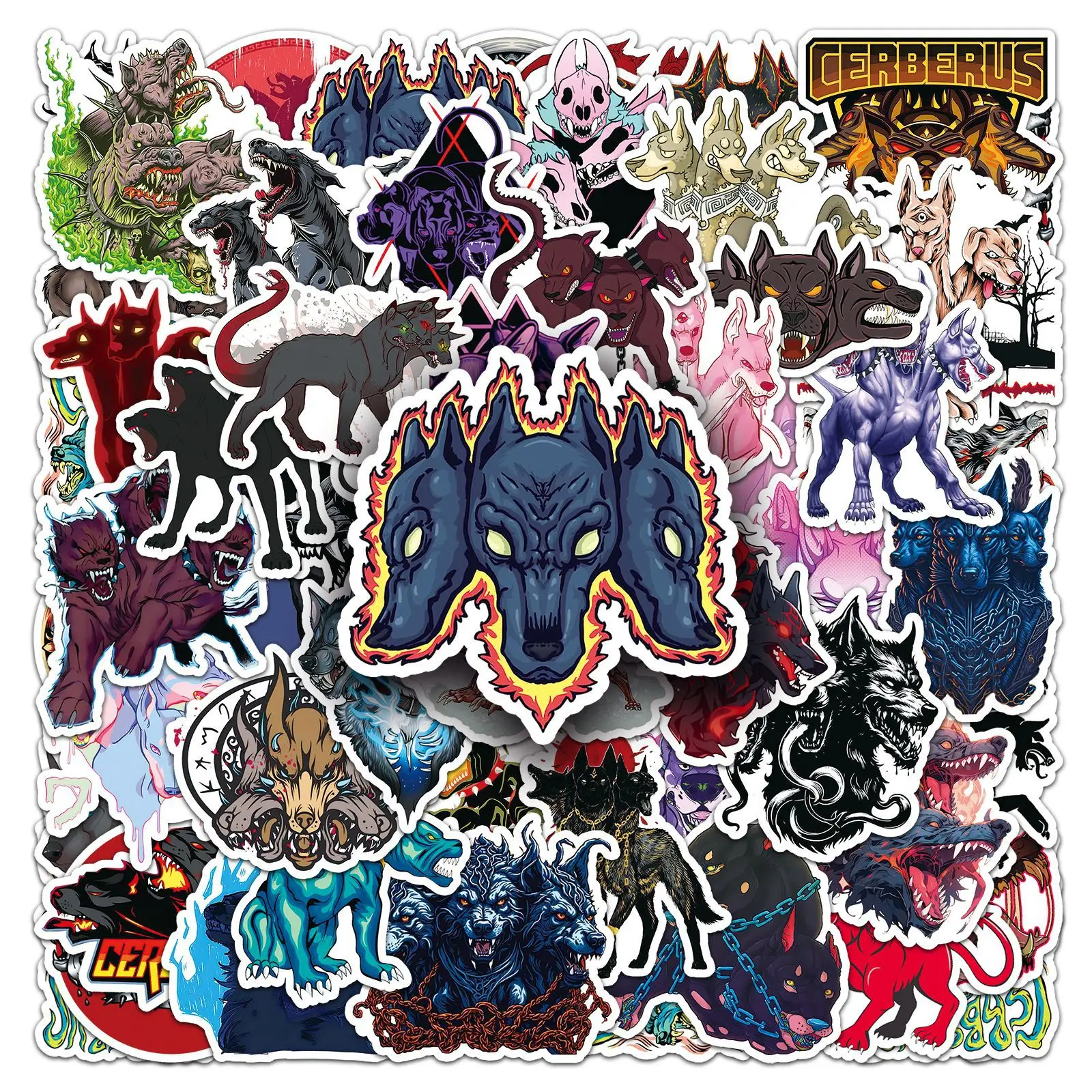 50Pcs Cool Cerberus Stickers Satan Evil Dog Diy Stickers Scrapbooking Phone Luggage Skateboard Waterproof Decals