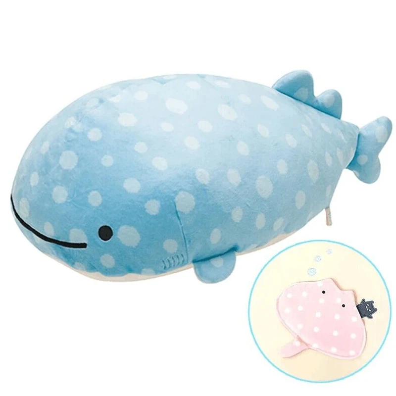 Jinbei-pelúcia tubarão baleia, tamanho grande, 49cm, animais kawaii, bonito, travesseiro macio, brinquedos para meninas, presente de aniversário