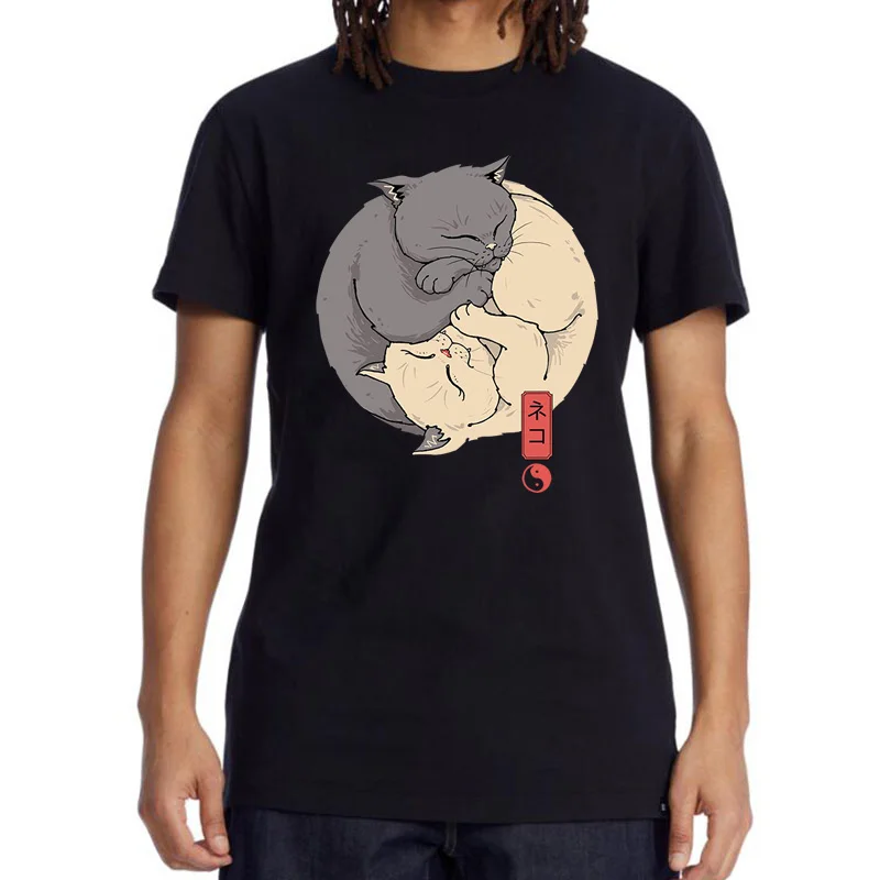 

Мужская футболка с коротким рукавом, круглым вырезом и принтом кошки