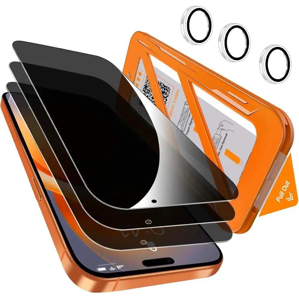 

3-Pack Privacy Screen Protectors for 6.9 Inch Smartphones + Tempered Glass Camera Lens Guard