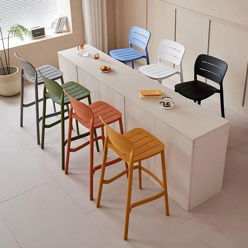 Nordic designer modern light luxury bar chair, stackable outdoor high stool, suitable for red simple bar