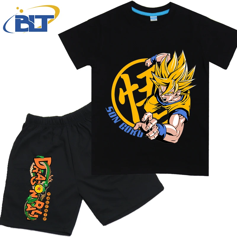 Dragon Ball Son Goku Anime T-shirt Set Kids Cotton Short Sleeve Shorts 2-piece Set Boys Girls Cartoon Clothing view 3