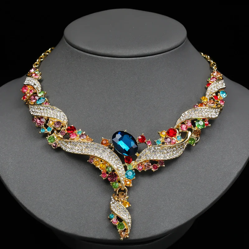 Copper Electroplated Gold Cross-border Jewelry Exaggerated Necklace Earring Set Clavicle Chain Decorative Dress Accessories Vint