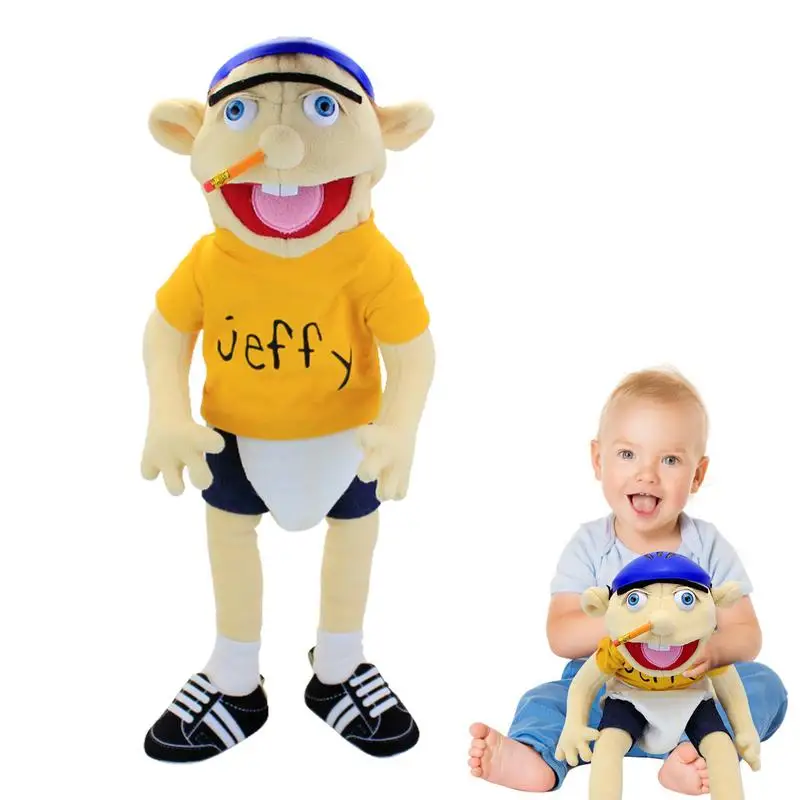 Jeff Mischievous Funny Puppets Toy With Working Mouth Jeffy Boy Hand Puppet For Kid Gift For Birthday Christmas Halloween Party