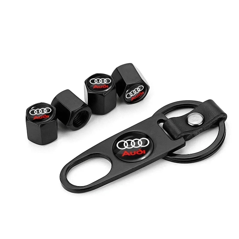 1Pc Keychain Key Ring + 4Pcs Tire Dust Cap with Logo For Audi A8 A5 A6 C5 C6 C7 A7 A1 A3 A4 B5 B6 B7 B8 B9 D3 Q3 Q5 Q7 TT