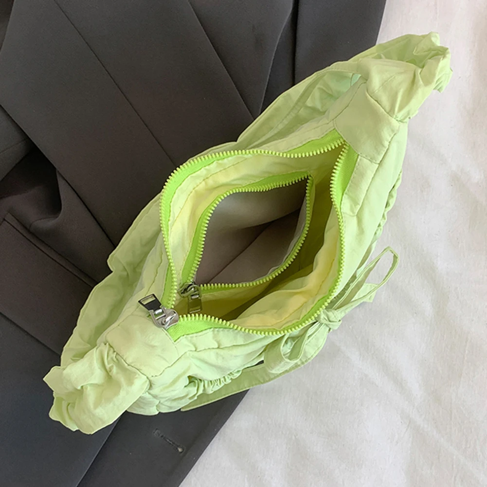 

Women Simple Crossbody Bag with Ruched Drawstring Strap Bow Casual Underarm Bag Solid Color Cute Sling Bag Ladies Outdoor Bag