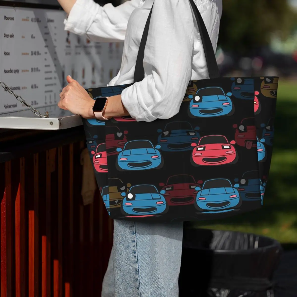 

Cute Miata Face Beach Tote Bag Sport Gym Yoga Duffle Large Tote Bag Women Travel Bag Fitness bag