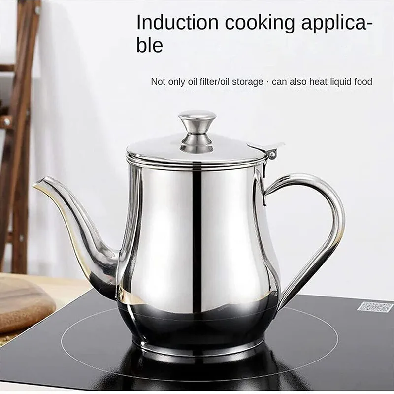 1Pc Household Stainless Steel Oil Pot with Filter 800ml 1000ml 1500ml Stainless Steel Cooking Kettle Portable Pot 300 400 550ml
