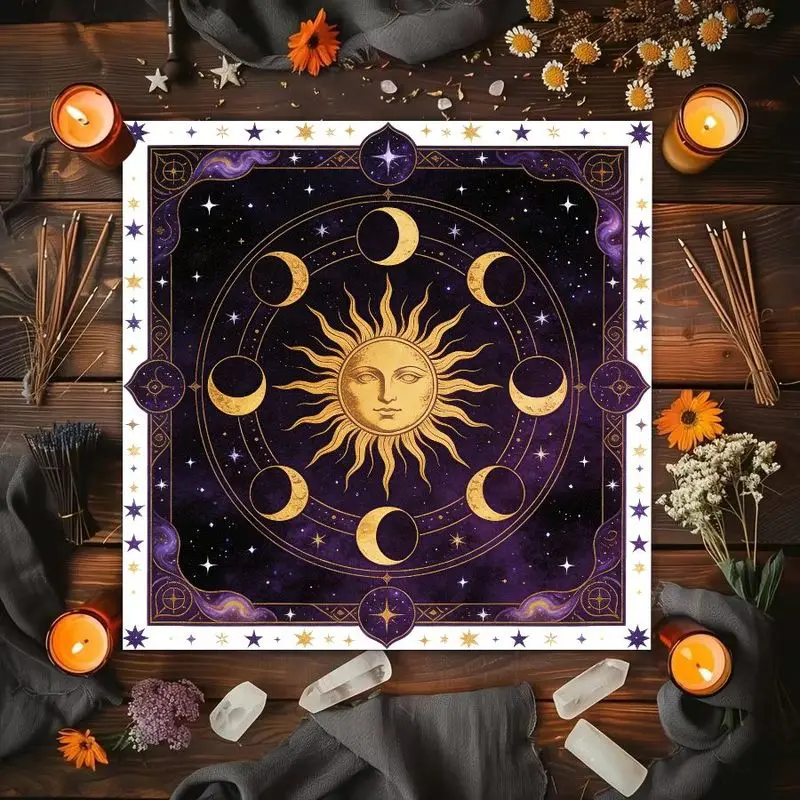 VIKAMA Sun Moon Goddess Moon Phase Starry Sky Altar Cloth Tarot Card Tablecloth Mysterious Vika Divination Ceremony Mat
