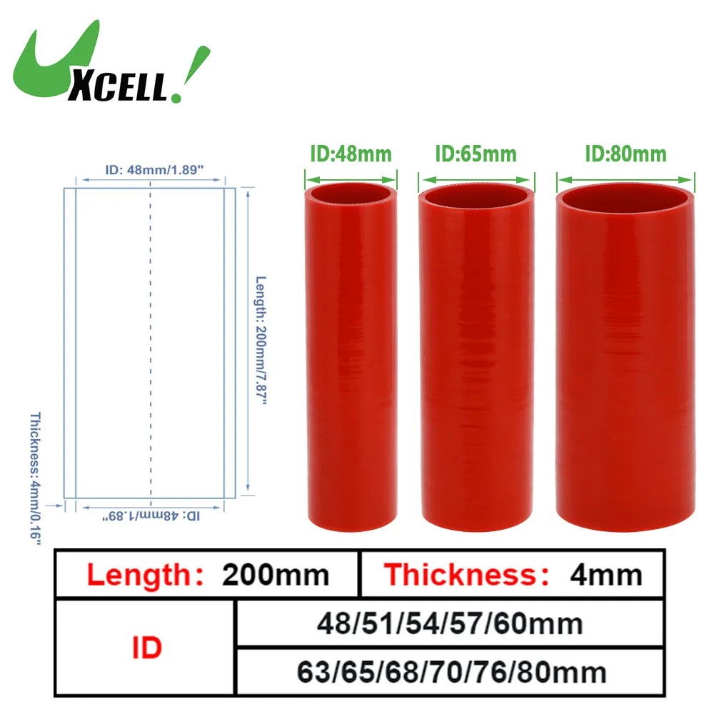 

UXCELL Car Silicone Hose Universal 48/51/54/57/60/63/65/68/70/76/80mm ID 200mm Length High Temperature Resistance Multi Size