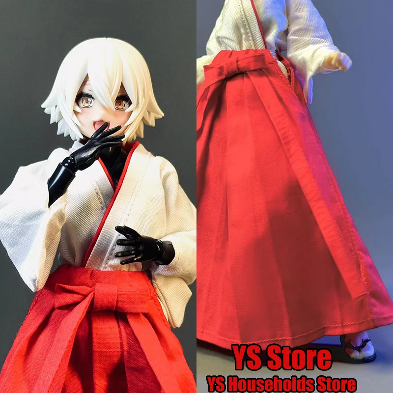 1/12 Scale Romankey Witch Girl White Long Sleeve Kimono Red Bow Tie Short Skirt Clothes Accessory For 6