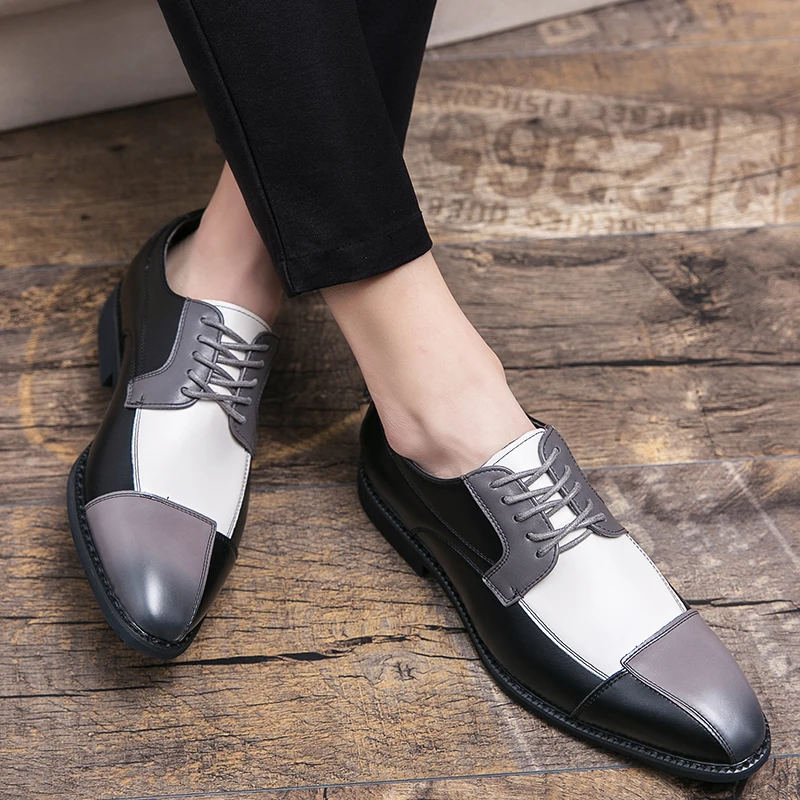 Men Hot selling Fashion Dress Shoes PU Spliced Lace up Business Office Derby Shoes British Social Shoes Size 38-48 Men Shoes