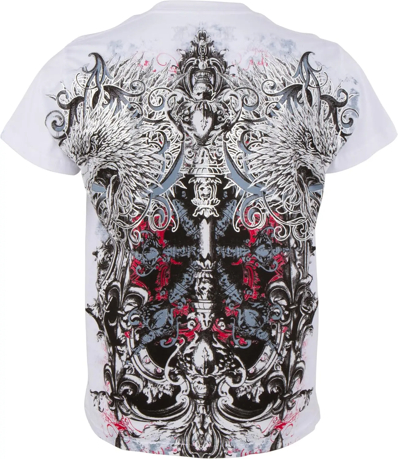 Sakkas Eagle Head and Fleur t shirts  de Lis Metallic Silver Embossed Cotton Mens Fashion T-Shirt y2k clothes man
