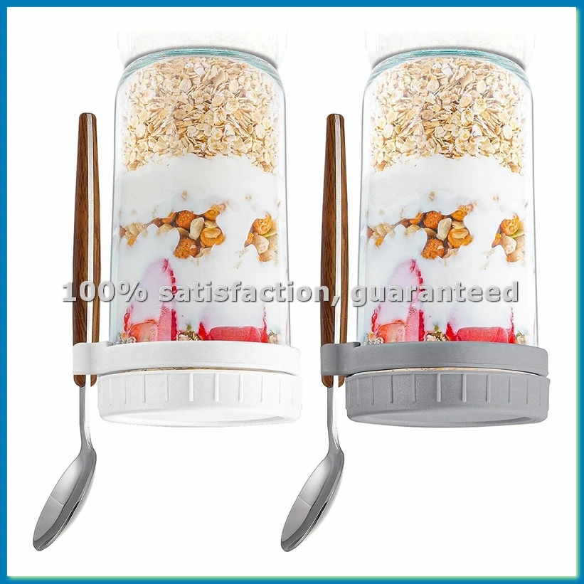 Overnight Oats Containers with Lids and Spoons: 24 Oz Jars for Overnight Oats -2Pcs Glass Food Storage Containers-AT35