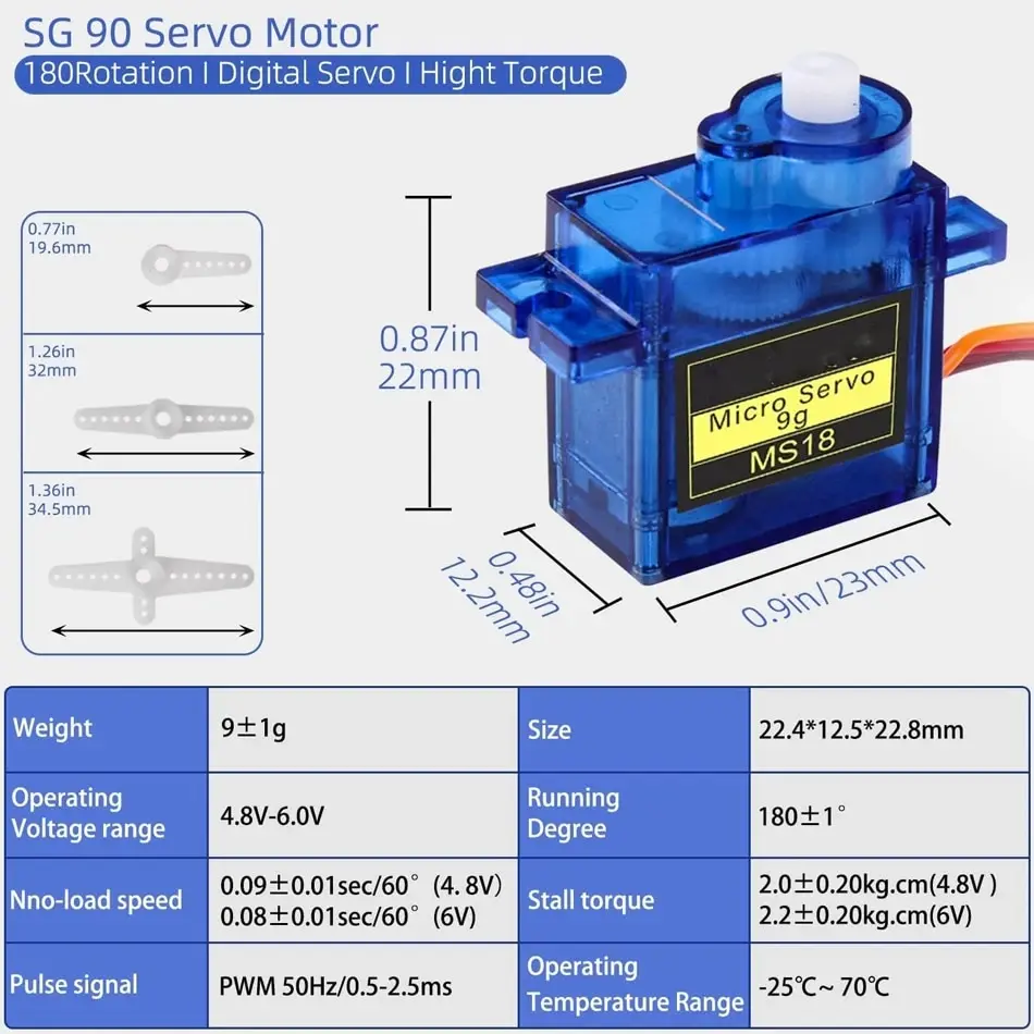 6pcs Sg90 9g Micro Servo Motor, Mini Servos Motor Kit Plastic Gear 180 Degree Servo for Rc Car Airplane Plane for Arduino