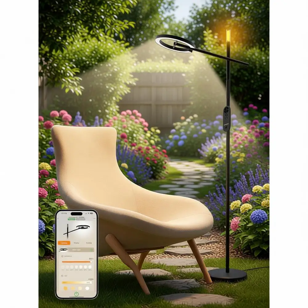 

Умная лампа для светотерапии, 10000 люкс, без УФ-излучения, 2700-6500K, цветовая терапия, регулировка яркости, имитация солнечного света с управлением через приложение и пульт ДУ